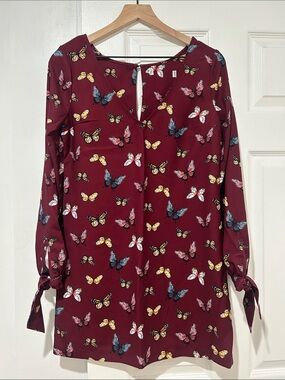 Abercrombie & Fitch Burgundy Butterfly Tie-Sleeve Tunic